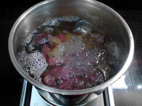 Steps to make Purple Sweet Potato, Peach Gum, and Bird's Nest Soup