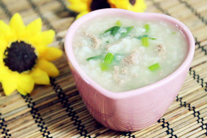 Beef and Spinach Congee