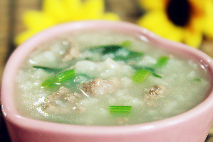 Beef and Spinach Congee