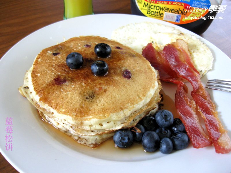 Traditional American Breakfast - Blueberry Pancake