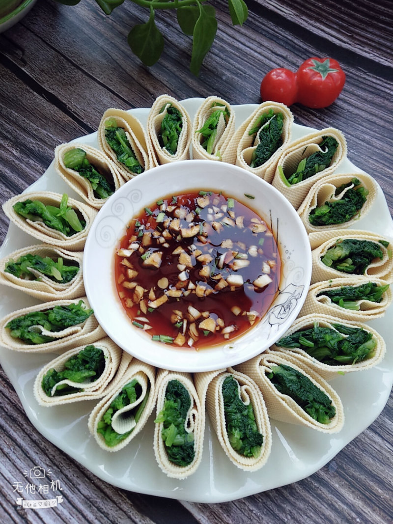 Tofu Skin Spinach Roll Making Steps