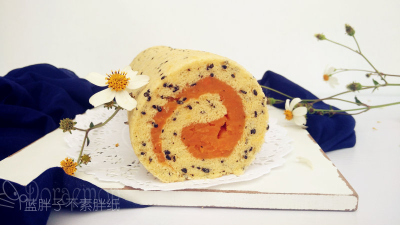 Healthy Black Sesame Sweet Potato Cake Roll