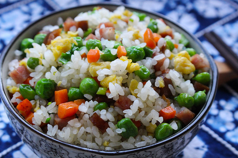 Fried Rice with Colorful Sausages - A Delicate Dinner for One