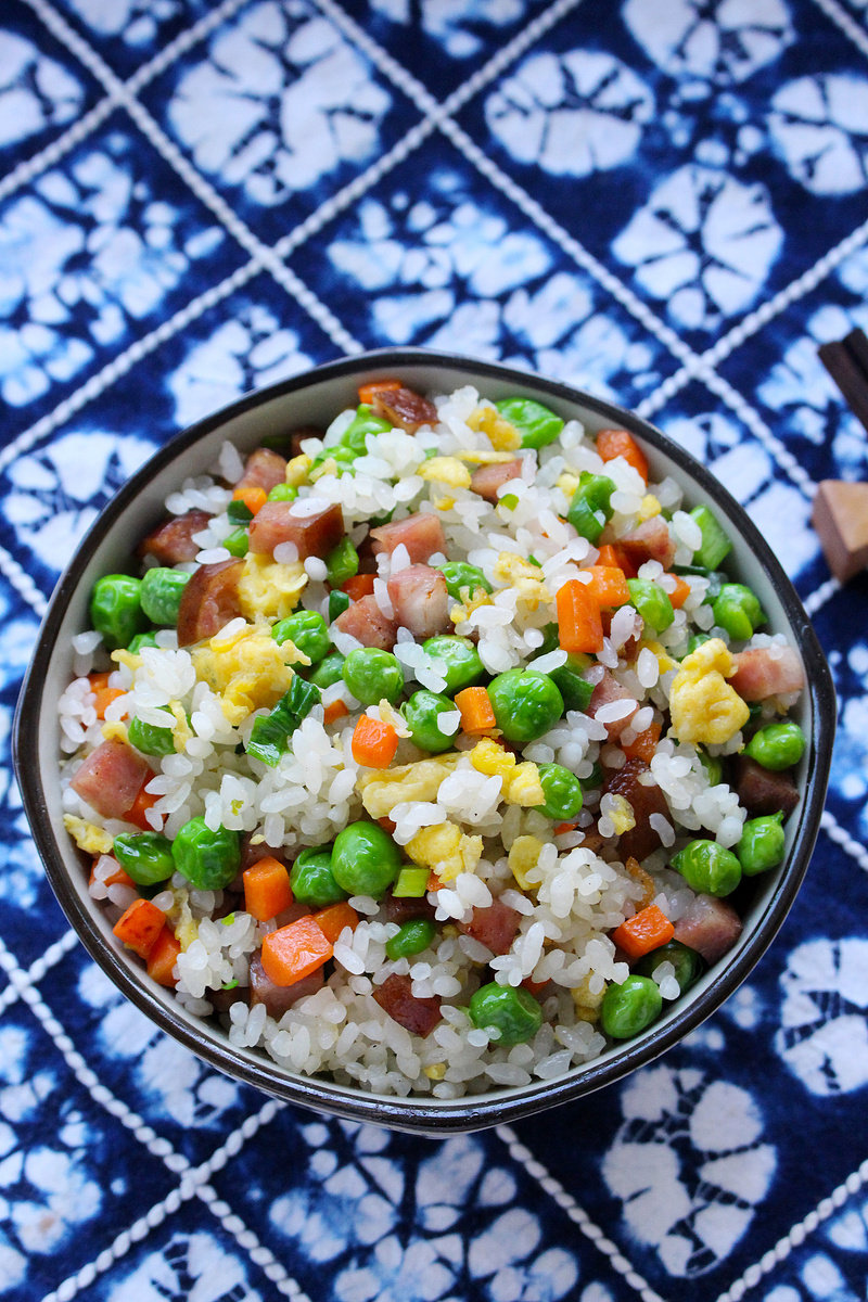 Fried Rice with Colorful Sausages - A Delicate Dinner for One