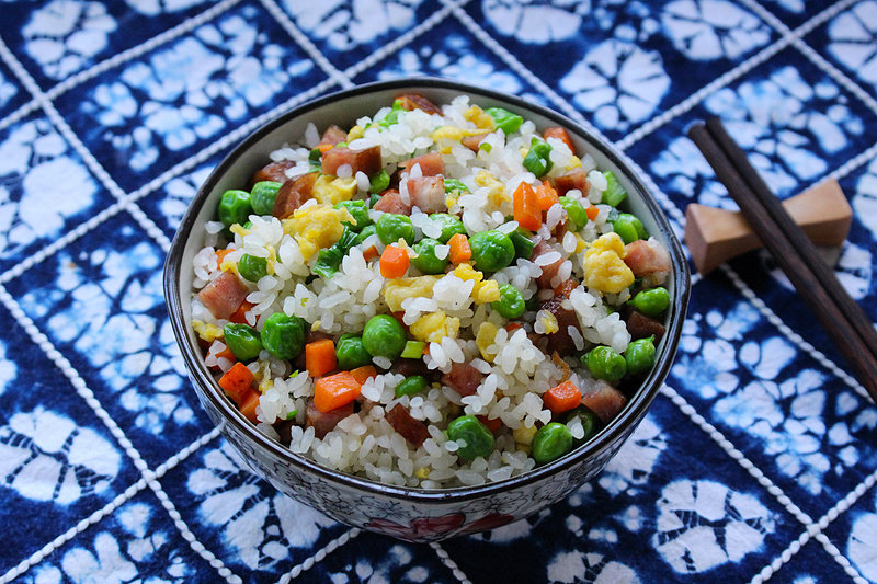 Fried Rice with Colorful Sausages - A Delicate Dinner for One