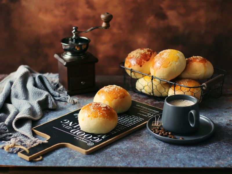 Egg Yolk, Pork Floss, Mashed Taro, and Red Bean Bun