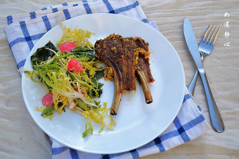 French Rack of Lamb with Vegetable Salad