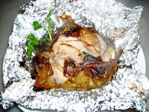 Roasted Pork Slices in Foil