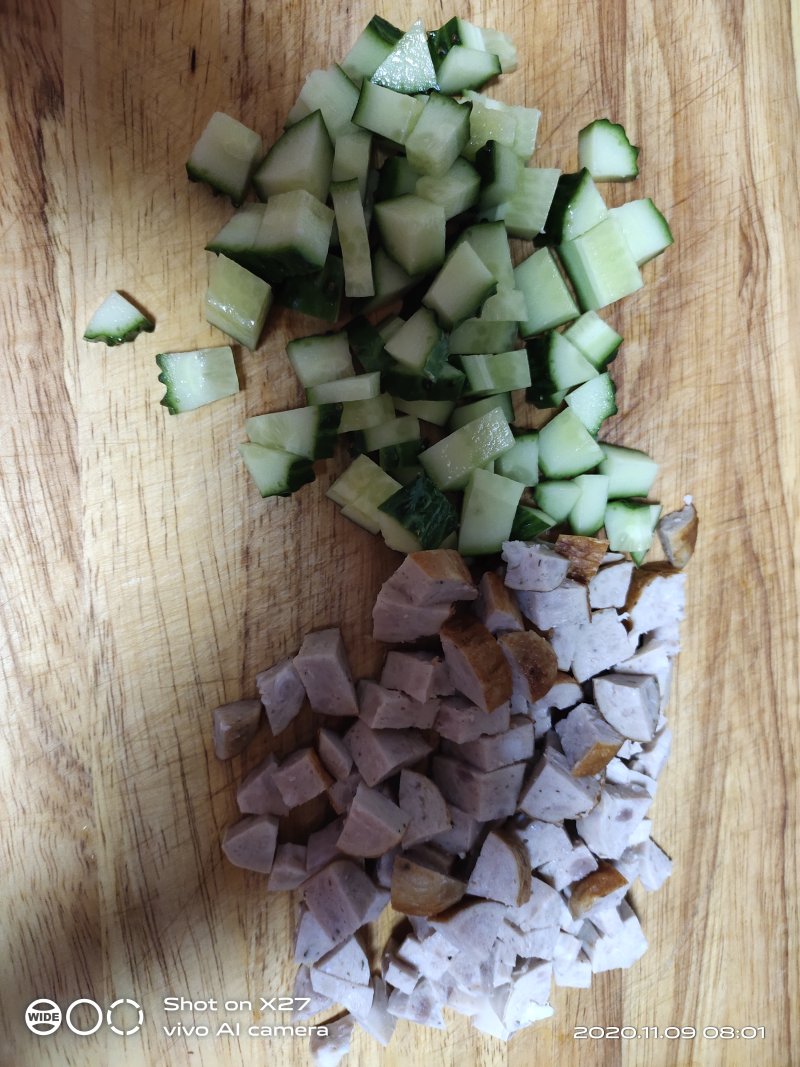 Steps for Making Hot Dog and Cucumber Fried Rice