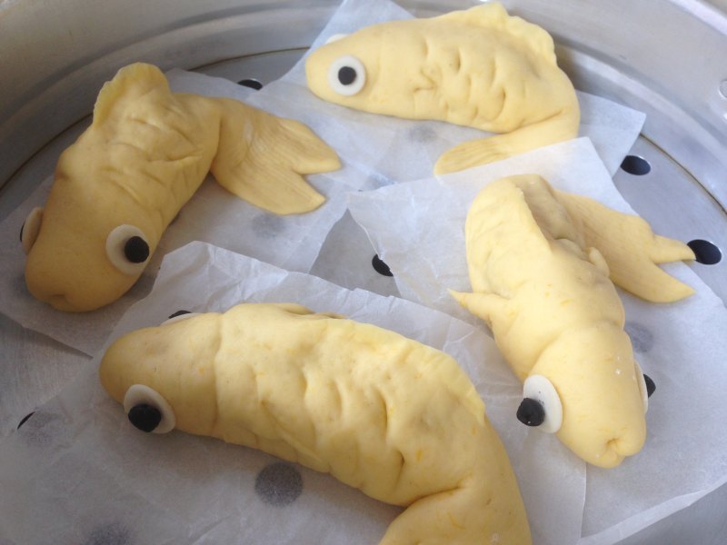 Steps for making Sausage Koi Fish Bun