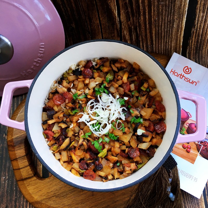 Mushroom and Sausage Rice with Diced Radish