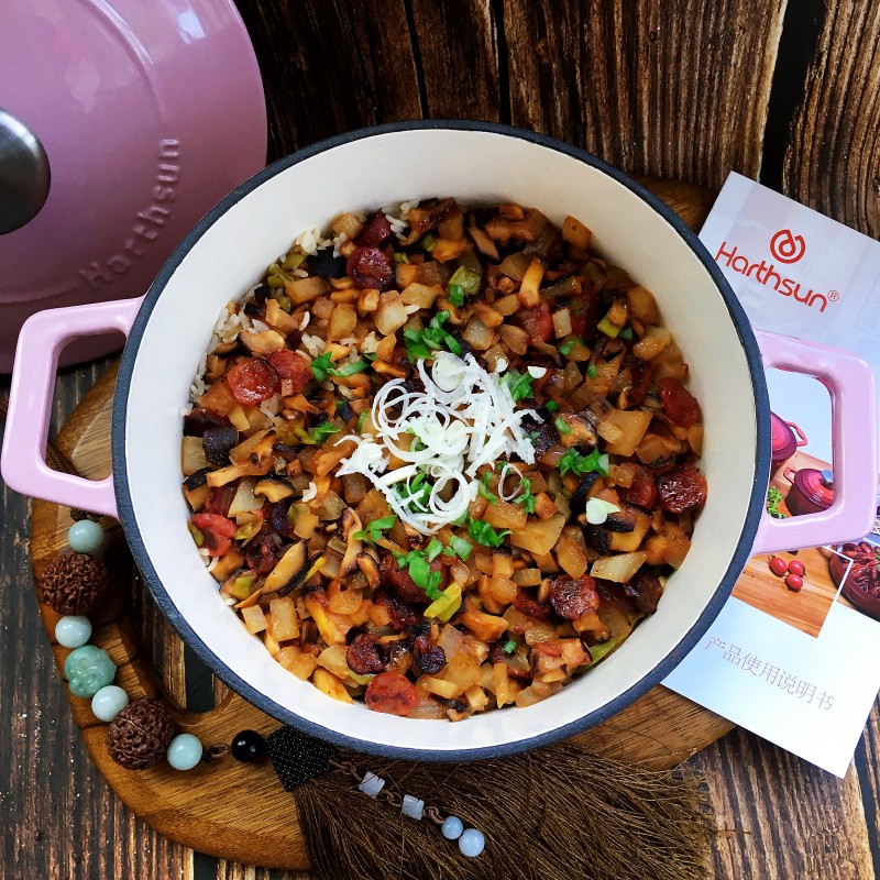 Mushroom and Sausage Rice with Diced Radish