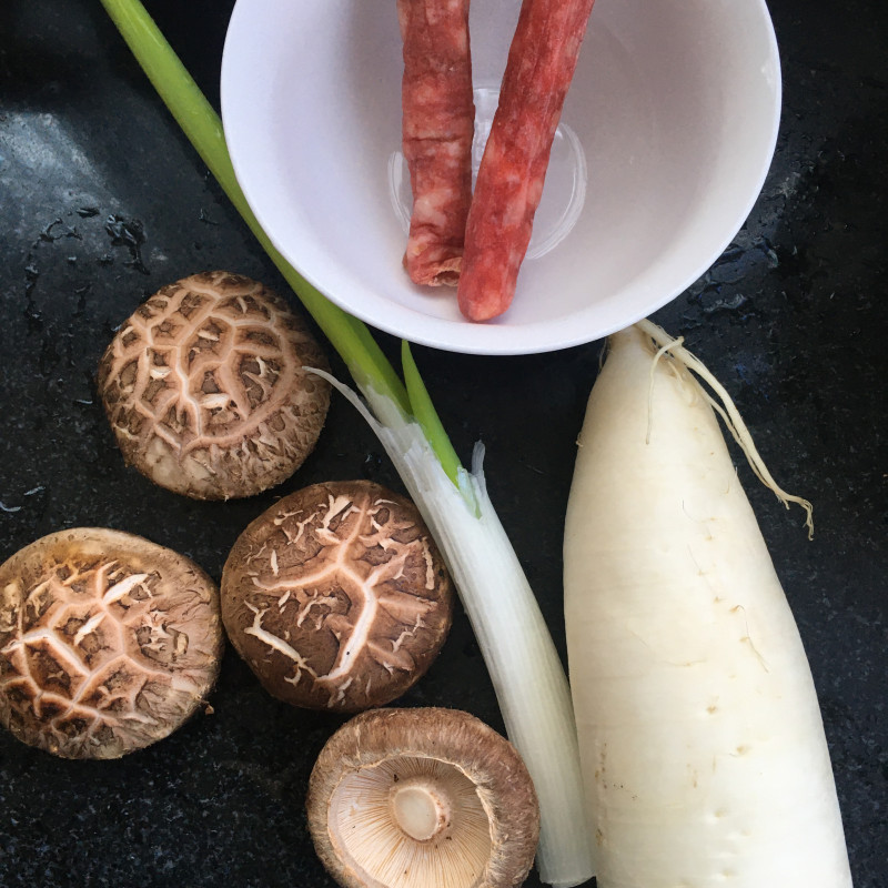 Steps for Cooking Mushroom and Sausage Rice with Diced Radish