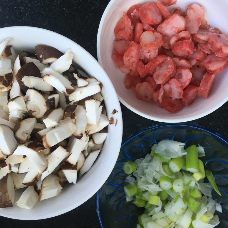 Steps for Cooking Mushroom and Sausage Rice with Diced Radish