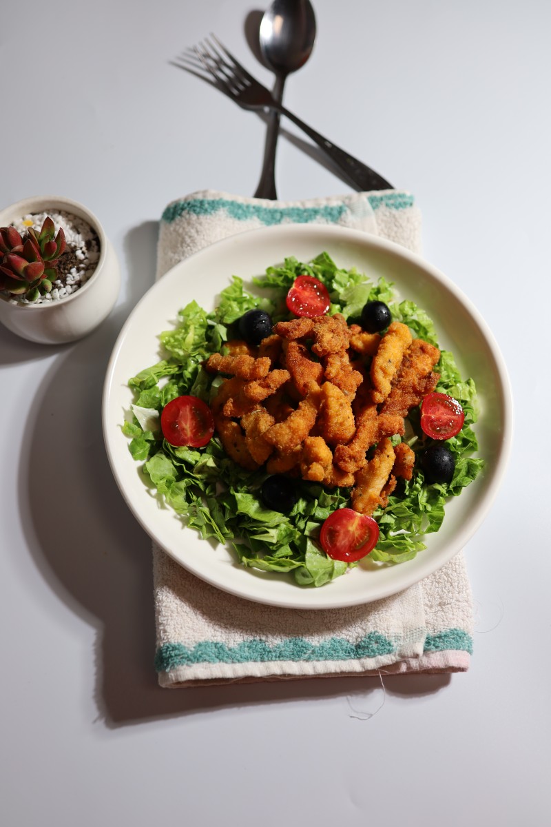 Korean Fried Chicken Lettuce Fruit Salad