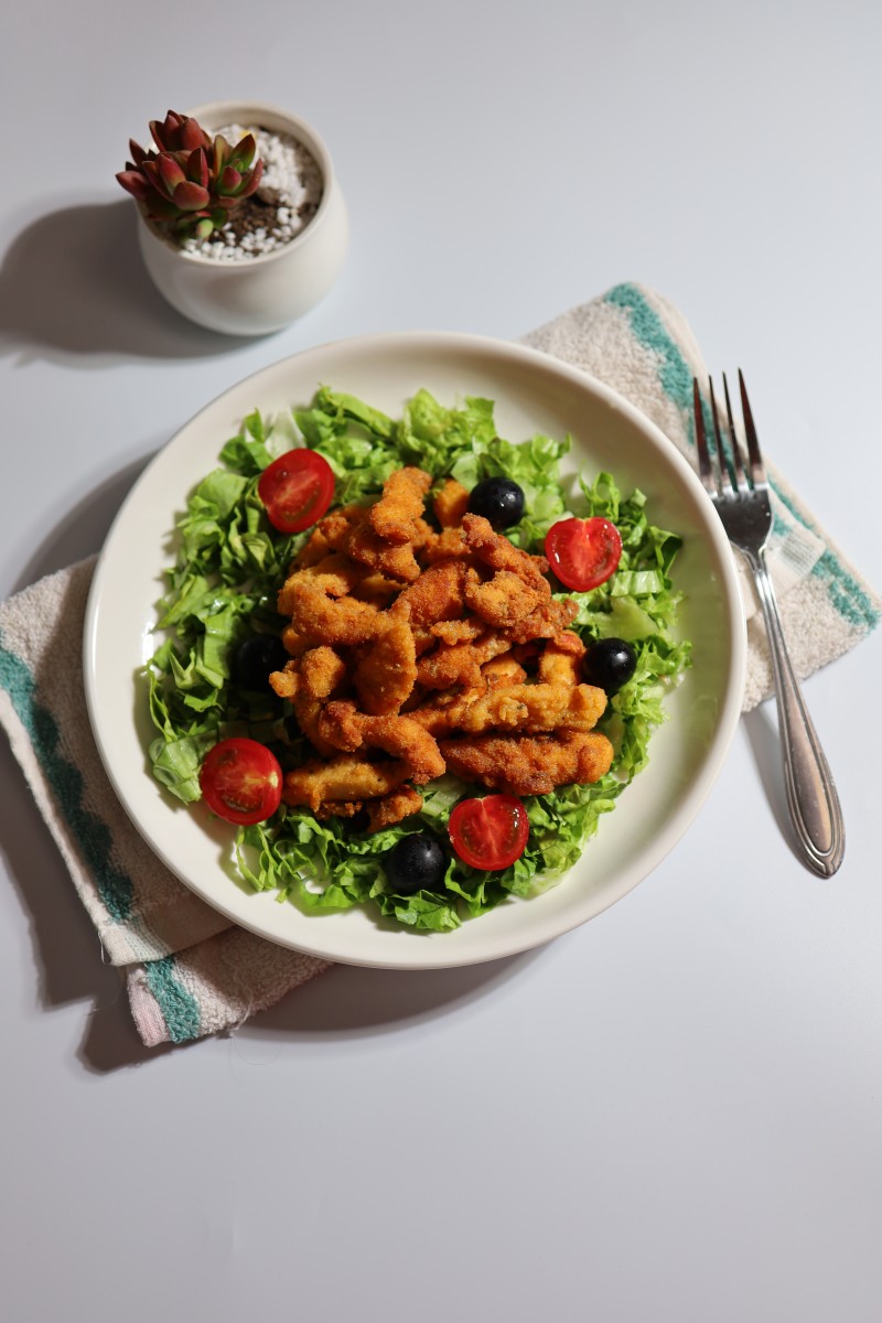 Korean Fried Chicken Lettuce Fruit Salad