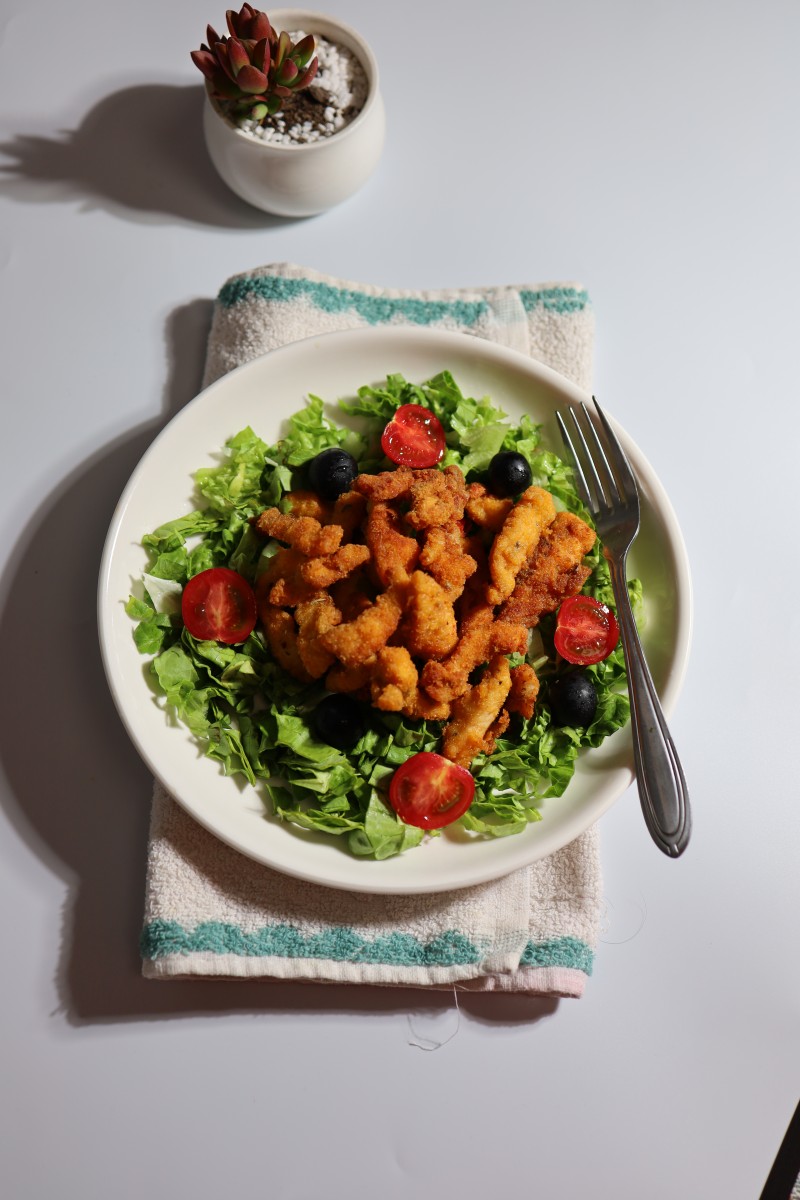 Korean Fried Chicken Lettuce Fruit Salad