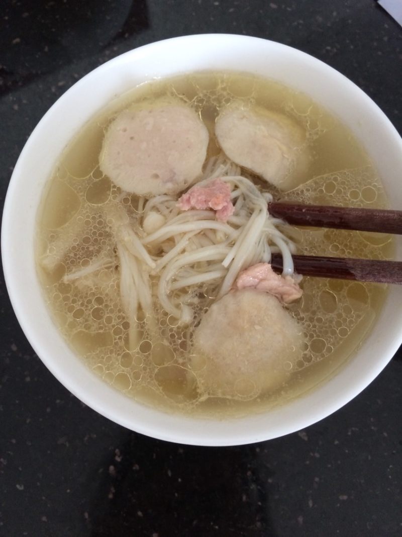 Enoki Mushroom Meatball Lean Meat Soup Cooking Steps