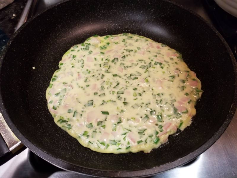 Steps for Cooking Leek, Ham and Egg Pancake