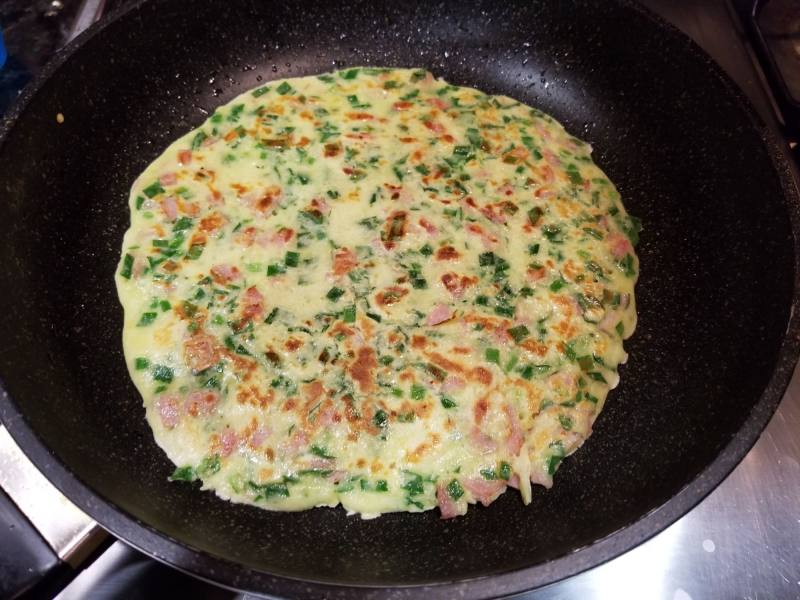 Steps for Cooking Leek, Ham and Egg Pancake