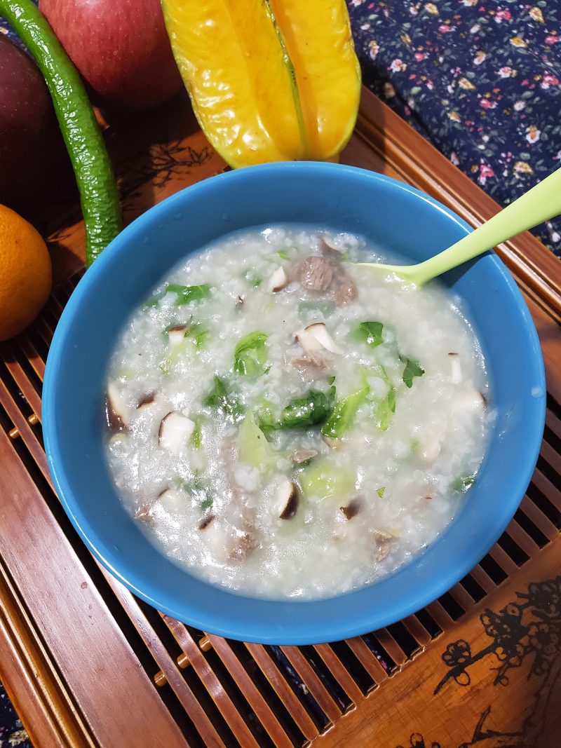 Steps for Making Mushroom Beef Lettuce Congee