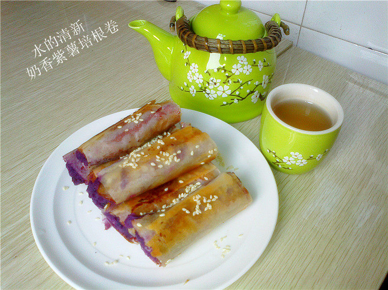 Bacon and Purple Sweet Potato Spring Rolls