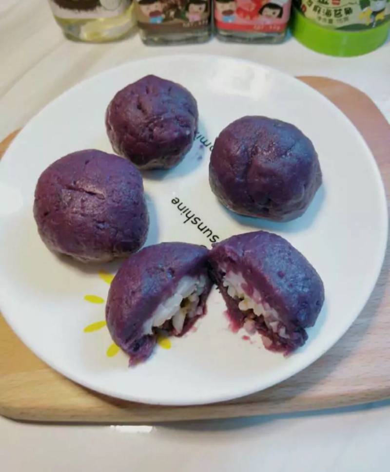 Steps for Making Purple Sweet Potato Rice Ball