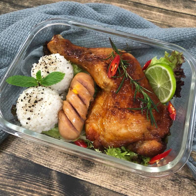 Steps for Making Honey Glazed Roasted Chicken Leg Bento