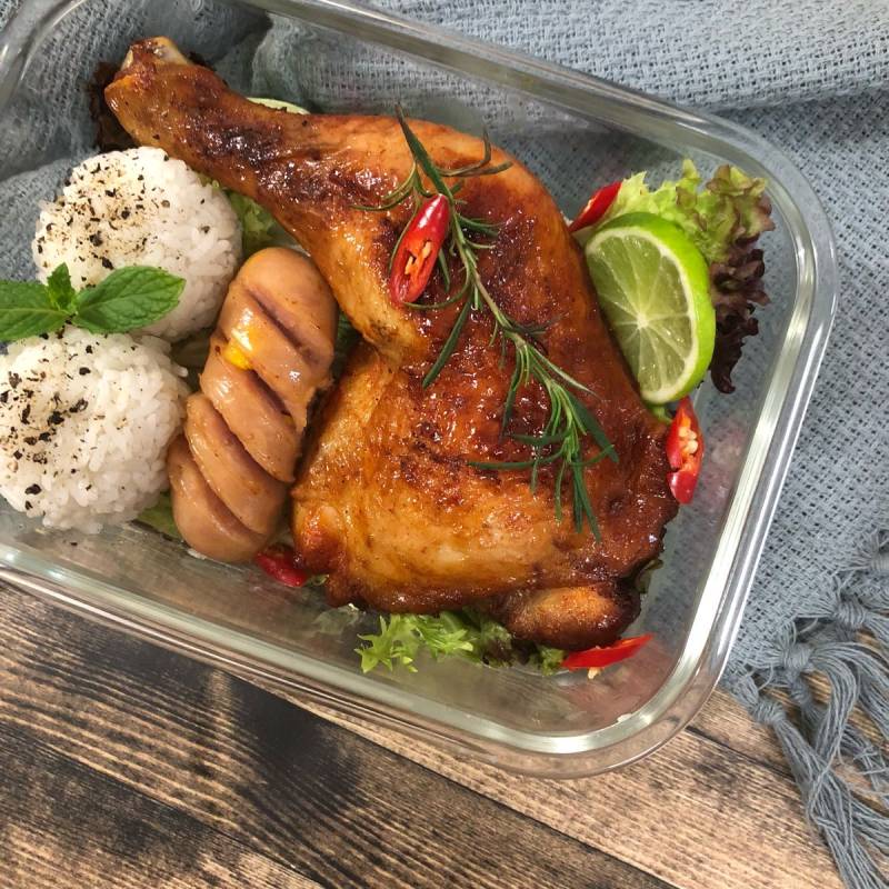 Steps for Making Honey Glazed Roasted Chicken Leg Bento