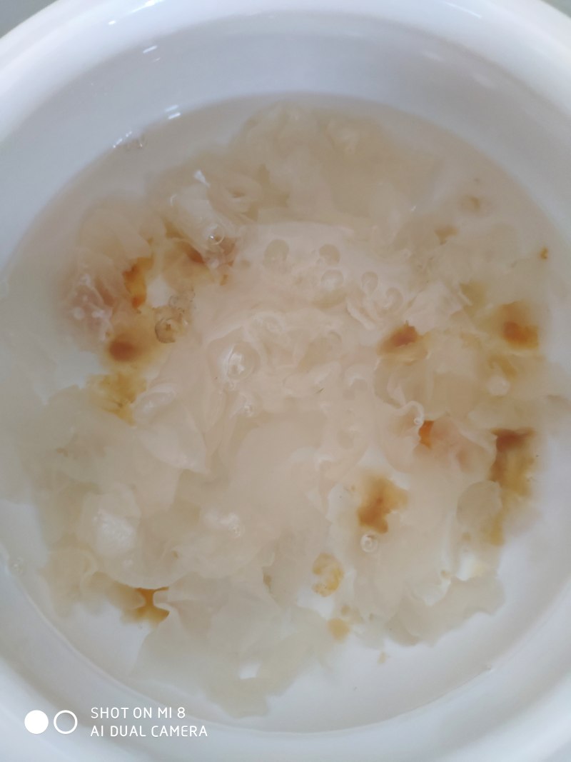 Steps for making Peach Gum, Bird's Nest, Coix Seed, and Snow Fungus Soup