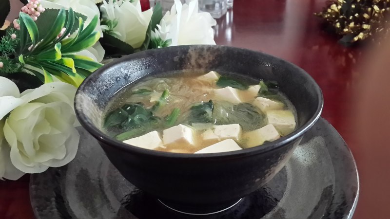 Spinach Vermicelli Tofu Soup