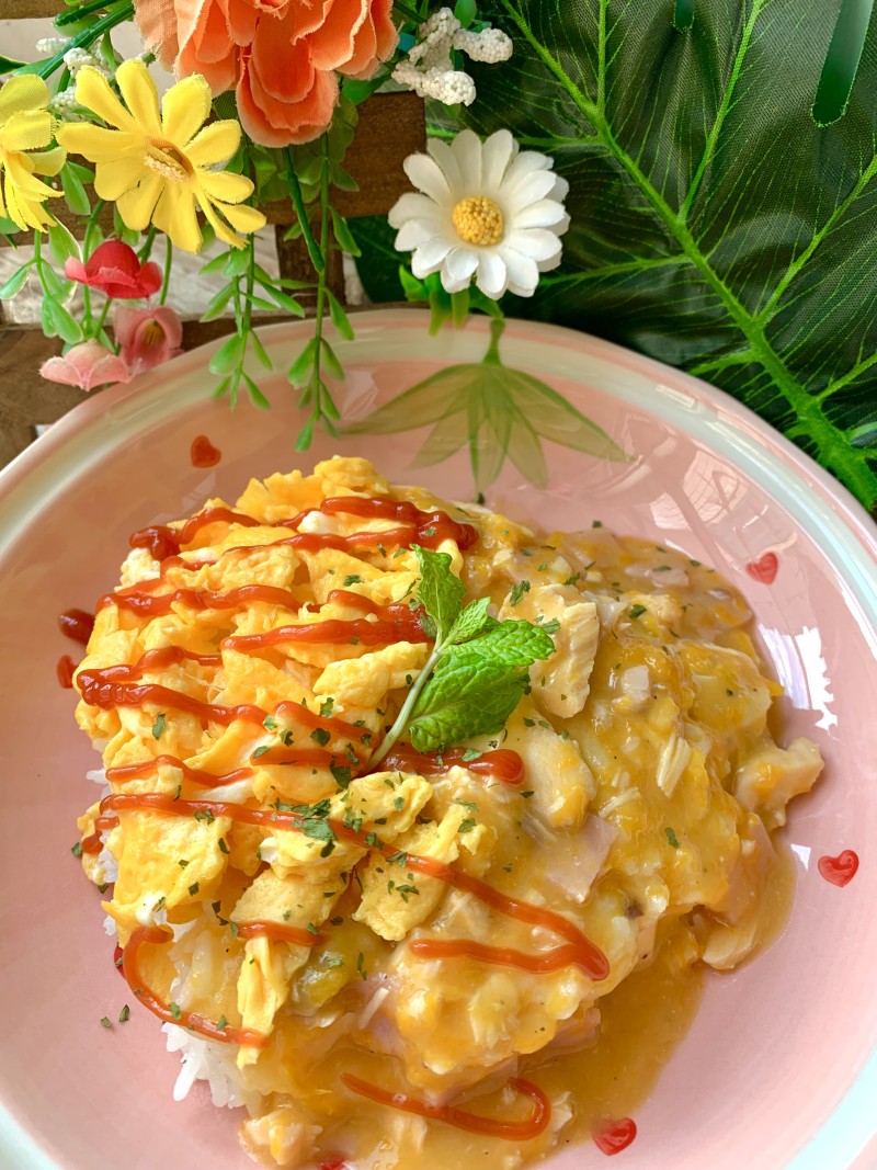 Pumpkin Salmon Omelette Rice