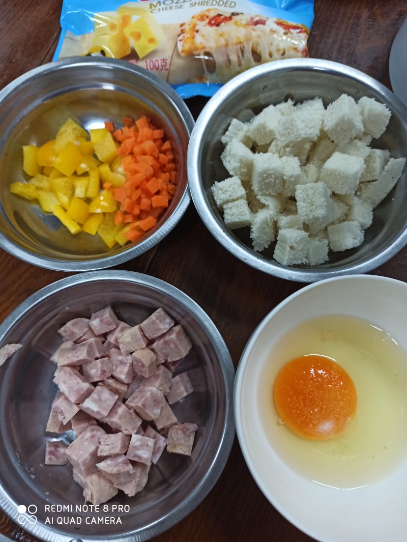 Steps for Making Cheese Bread with Ham Cubes