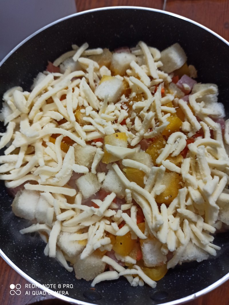 Steps for Making Cheese Bread with Ham Cubes