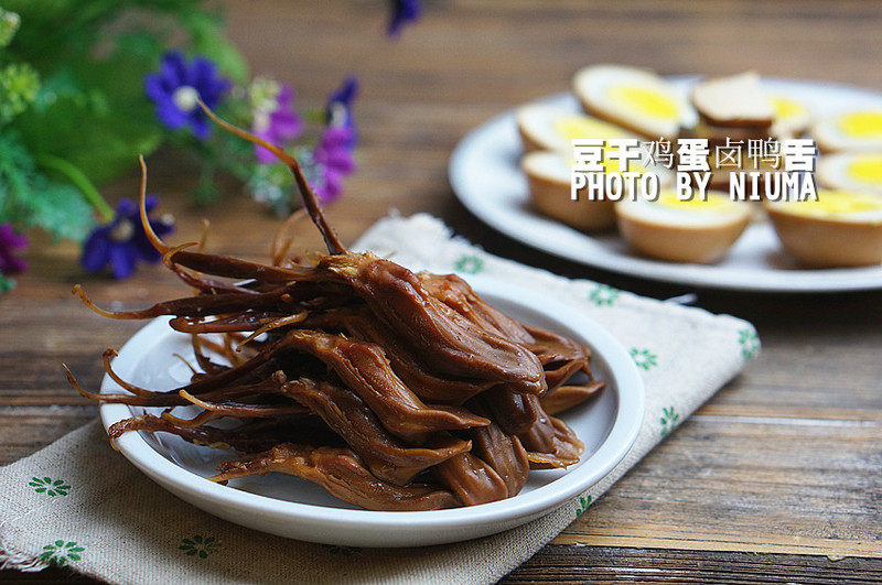 Dried Bean Curd, Egg, and Braised Duck Tongue