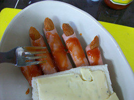 Halloween Breakfast - Would You Dare to Eat This Creepy Breakfast? Sausage Fingers Cooking Steps