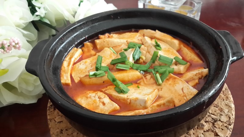 Spicy Cabbage and Tofu Stew in Stone Pot