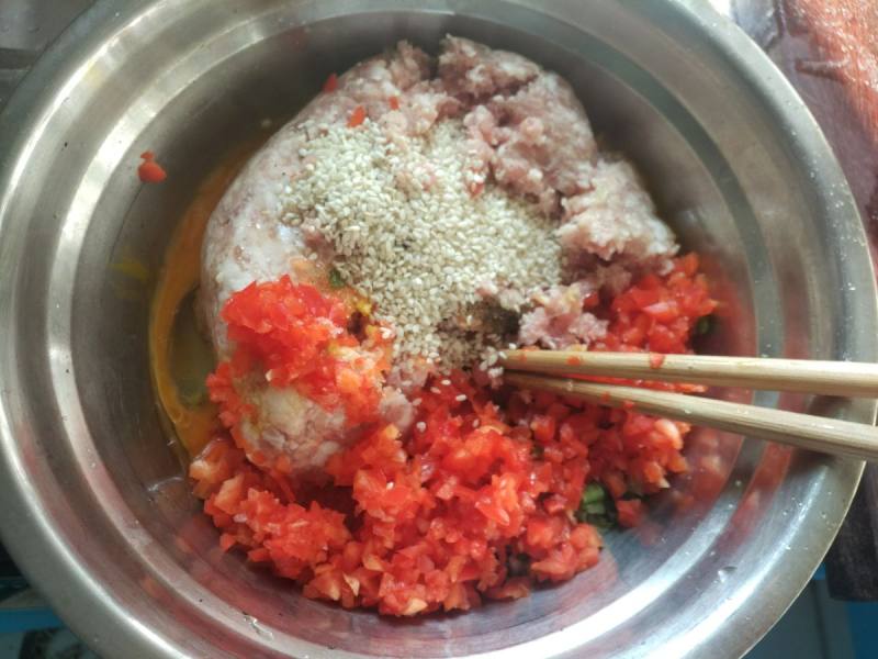 Steps to Make Red Pepper and Minced Pork Pancake